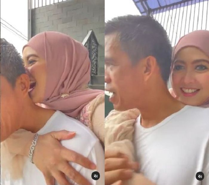 Mamad Muhammad tampak berkali-kali menghindar ketika hendak dicium Meggy Wulandari.