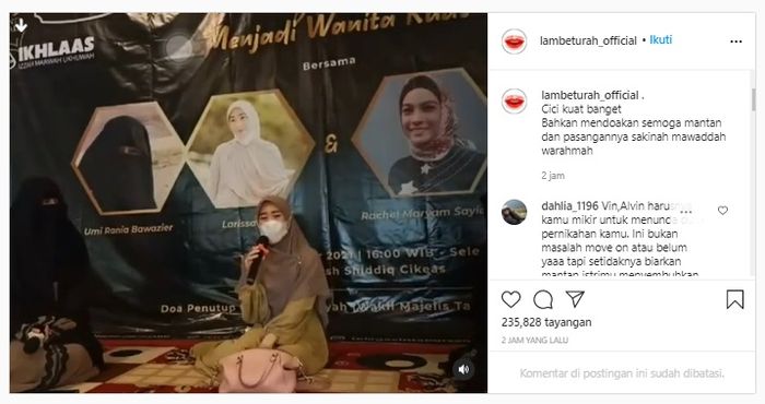 Larissa Chou mendoakan pernikahan Alvin Faiz dan Henny Rahman