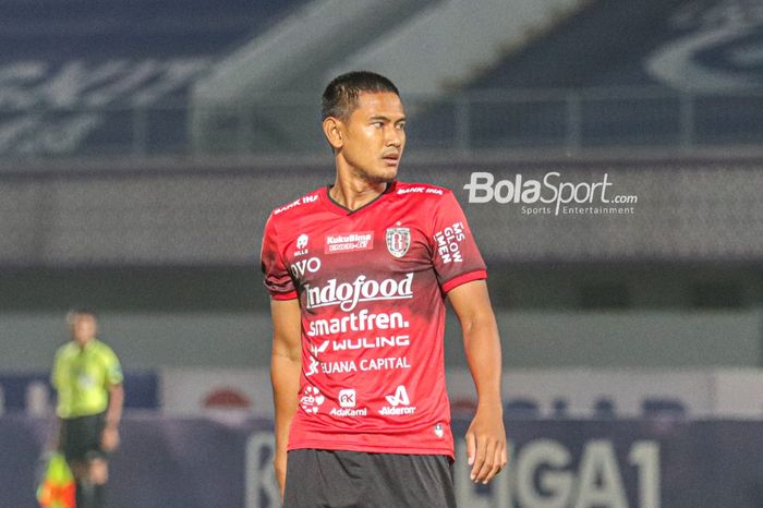 Bek Bali United, Haudi Abdillah, sedang bertanding dalam merayakan golnya dalam laga pekan ketiga Liga 1 2021 di Stadion Indomilk Arena, Tangerang, Banten, 18 September 2021.
