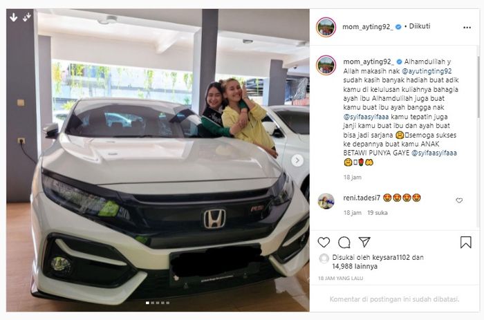 Ayu Ting Ting hadiahi mobil mewah untuk sang adik, Assyifa.