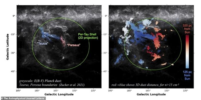 La cavité se situe entre les constellations de Persée et du Taureau et est entourée d'un nuage moléculaire, où naissent les étoiles.