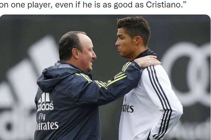 Rafael Benitez dan Cristiano Ronaldo berbincang saat sama-sama membela Real Madrid.