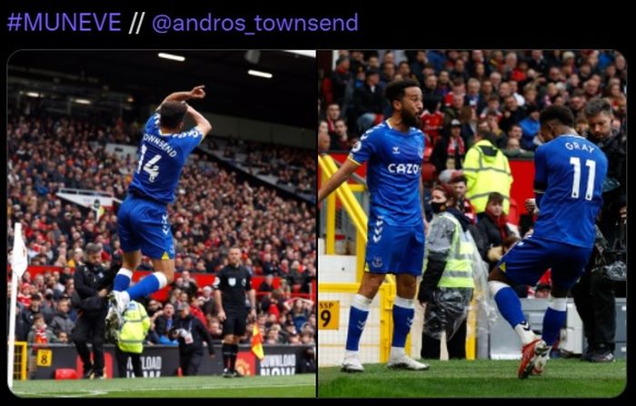Gelandang Everton, Andros Townsend, meniru selebrasi khas Cristiano Ronaldo