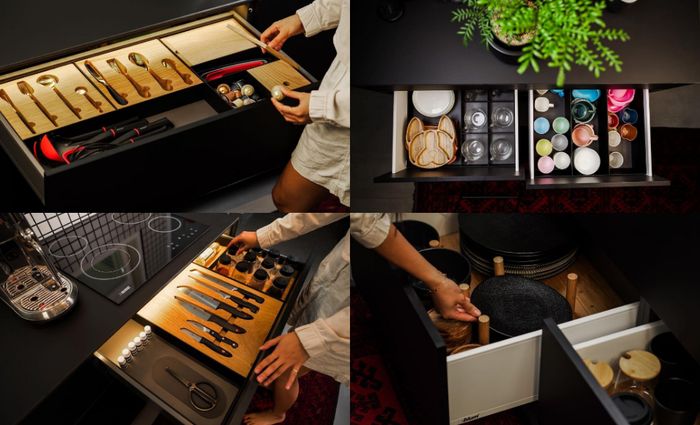Beberapa kabinet dan tempat penyimpanan yang dibuat khusus atau custom di dapur rumah artis <a href='https://medan.tribunnews.com/tag/sharena' title='Sharena'>Sharena</a> Gunawan dan <a href='https://medan.tribunnews.com/tag/ryan-delon' title='Ryan Delon'>Ryan Delon</a>.