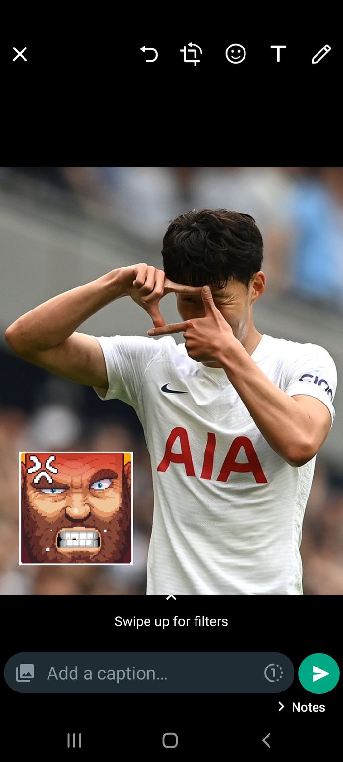 Tampilan kirim foto dengan stiker di WhatsApp.
