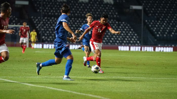 Pemain timnas Indonesia, Asnawi Mangkualam saat menghadapi Taiwan di Kualifikasi Piala Asia 2023, Kamis (7/10/2021).