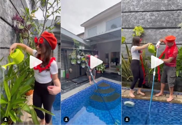 Penuh tanaman hijau yang asri, ini penampakkan kolam renang di rumah artis Megan dan Bryan Domani yang nyaman dan sederhana.