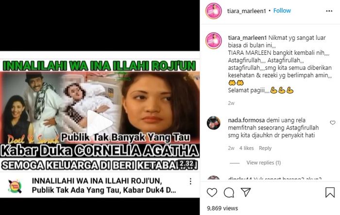 Cornelia Agatha dikabarkan meninggal dunia