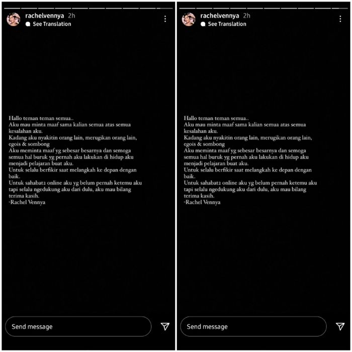 Rachel Vennya minta maaf