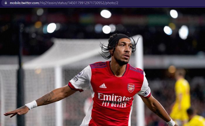 Penyerang Arsenal, Pierre-Emerick Aubameyang, merayakan gol ke gawang Crystal Palace di Emirates Stadium dalam laga pekan ke-8 Liga Inggris 2021-2022, Senin (18/10/2021) waktu setempat atau Selasa pukul 02.00 WIB.