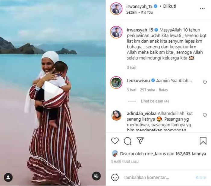 Irwansyah bagikan potret bahagia anak dan istrinya.