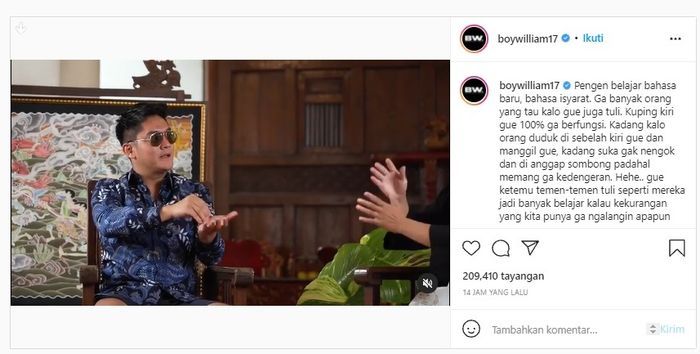 Boy William belajar bahasa Isyarat
