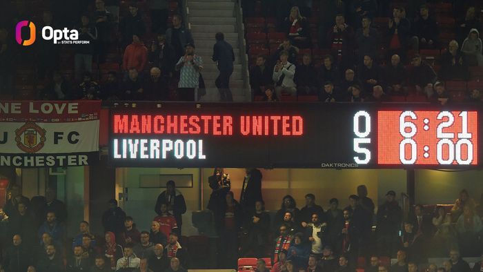 Manchester United dibantai Liverpool dengan skor 0-5 di Old Trafford pada laga pekan ke-9 Liga Inggris 2021-2022, Minggu (24/10/2021). 