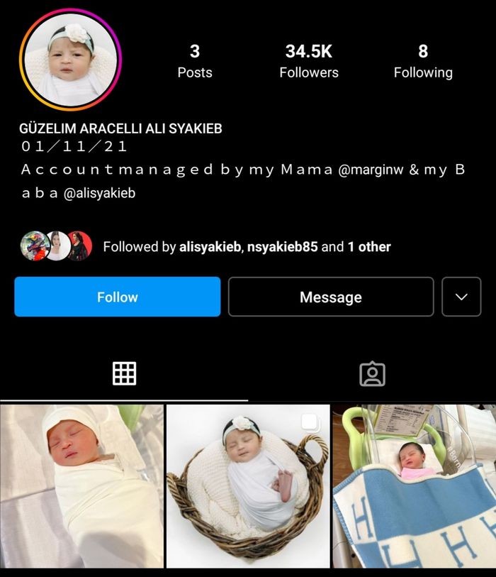 Akun Instagram anak Ali Syakieb dan Margin Wieheerm.