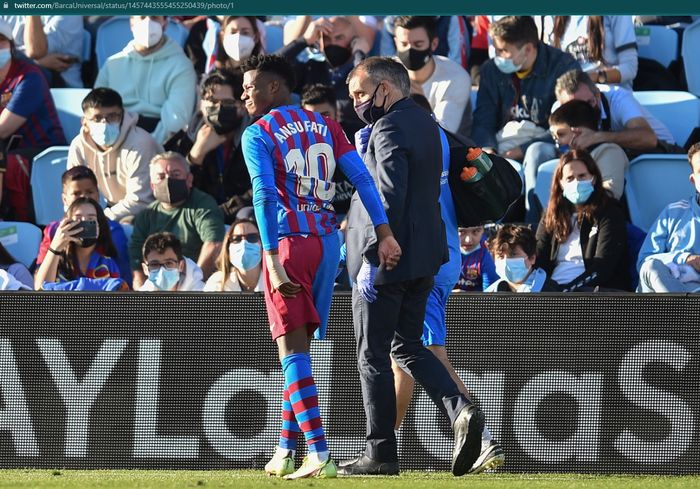 Penyerang Barcelona, Ansu Fati mengalami cedera hamstring saat menghadapi Celta Vigo.