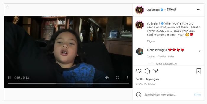Anak bungsu Mulan Jameela merindukan Dul Jaelani.