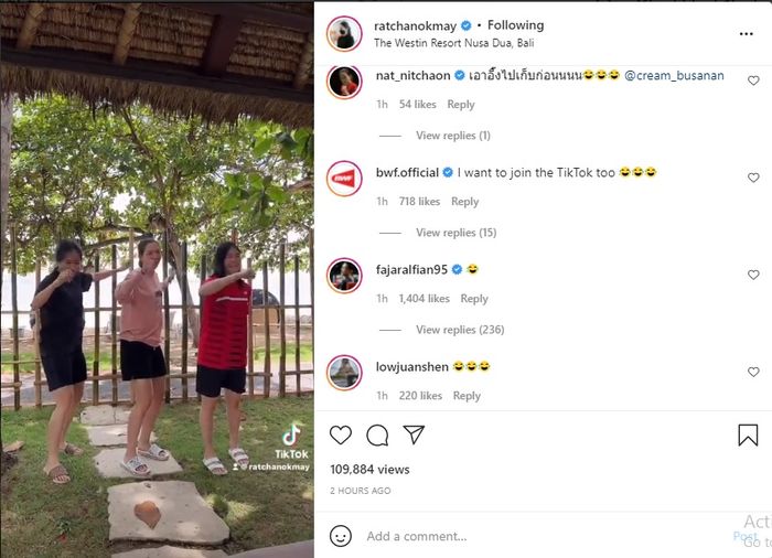 tangkapan layar unggahan Instagram Ratchanok Intanon