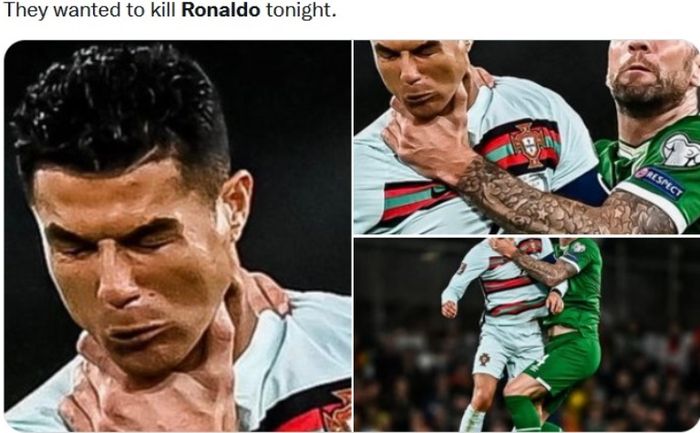Momen saat Cristiano Ronaldo dicekik bek Irlandia.