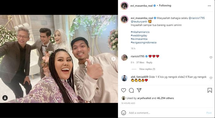 Unggahan Evi Masamba di acara pernikahan Ria Ricis