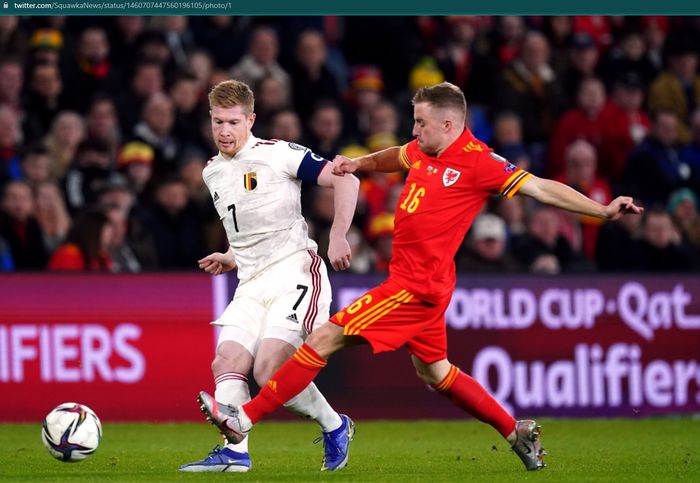 Momen duel timnas Belgia dan timnas Wales pada laga terakhir Kualifikasi Piala Dunia 2022 Zona Eropa.
