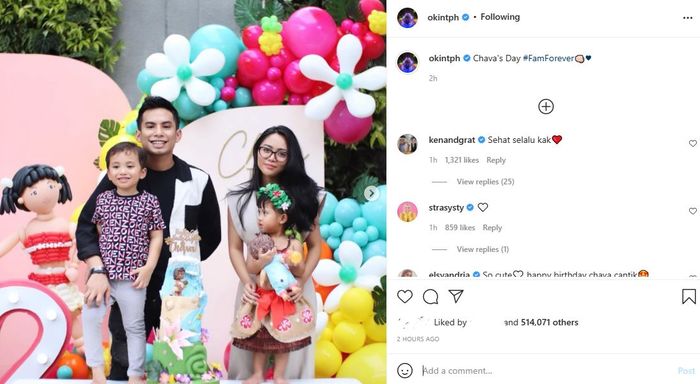Unggahan Niko Al Hakim yang merayakan ulang tahun putrinya bersama mantan istri, Rachel Vennya.