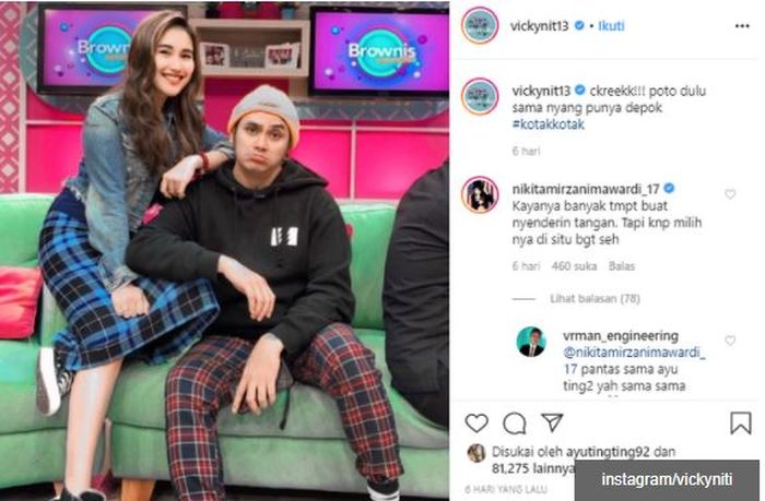 Nikita Mirzani komentari foto ayu ting-ting bersama vicky