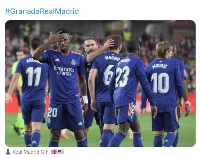 Vinicius Junior cetak gol dalam kemenangan Real Madrid atas Granada di Liga Spanyol (21/11/2021).