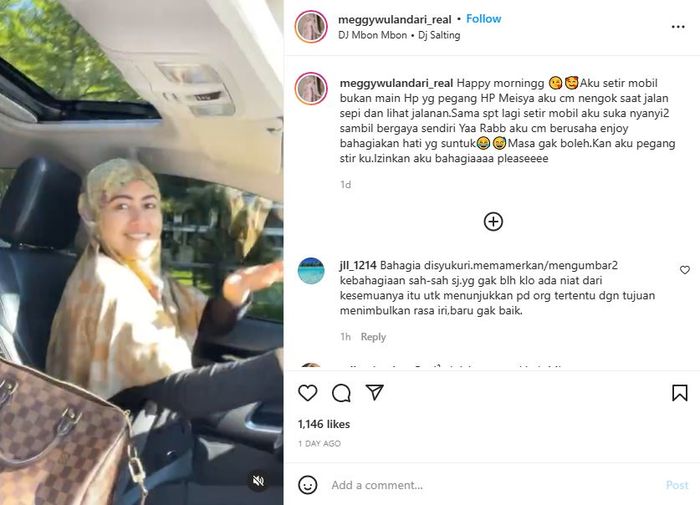 Meggy Wulandari asyik joget TikTok saat menyetir mobil