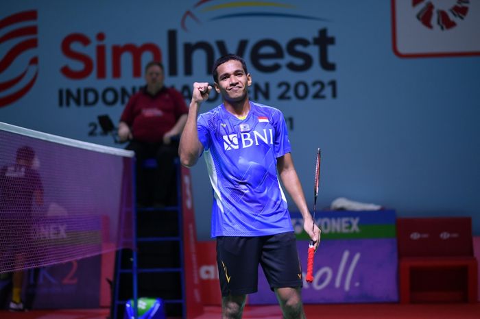 Pebulu tangkis tunggal putra Indonesia, Chico Aura Dwi Wardoyo, pada babak pertama Indonesia Open 2021 di Bali International Convention Centre, Rabu (24/11/2021)