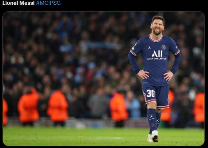 Ekspresi megabintang Paris Saint-Germain, Lionel Messi, dalam laga melawan Manchester City