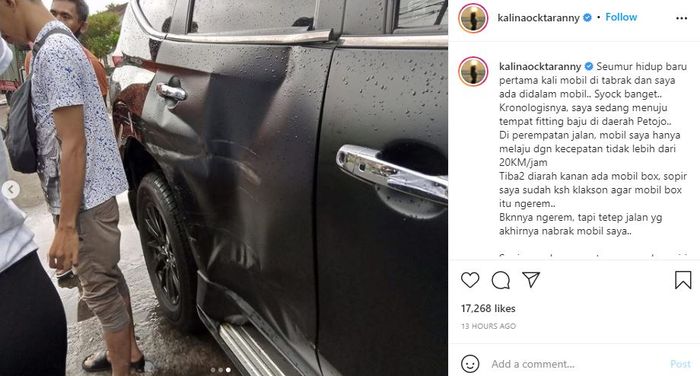 Kalina Ocktaranny alami kecelakaan hingga mobil mewahnya peyok