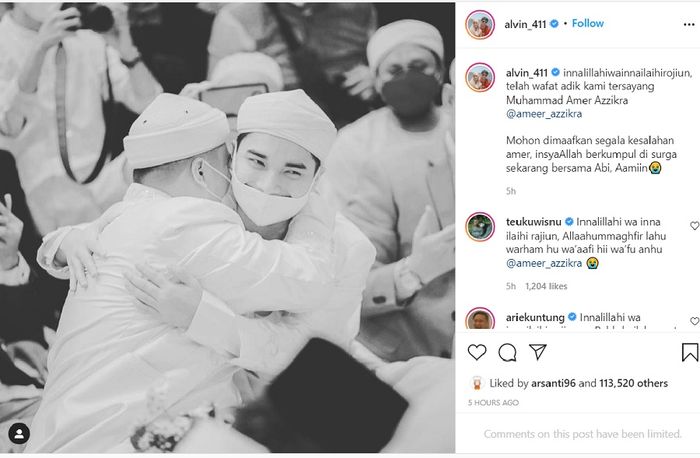 Alvin Faiz bagikan kabar duka adiknya, Ameer Azzikra tutup usia.