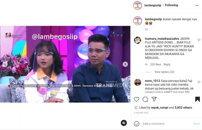 Fuji ungkap perjuangan Vanessa Angel dan keluarga saat berjualan kebab.