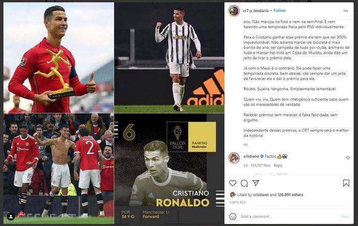 Cristiano Ronaldo meninggalkan komentar 