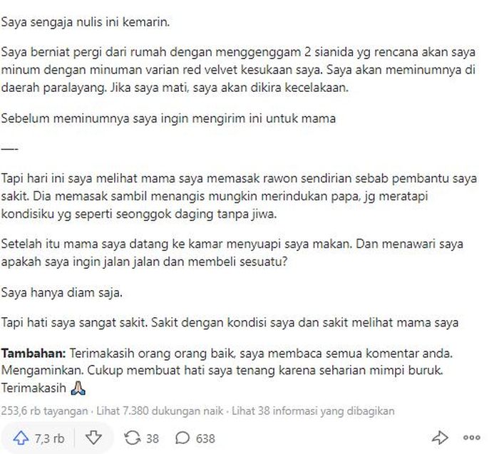 Curhat Novia Widyasari (NW), korban rudapaksa dan pemaksaan aborsi oleh oknum polisi, yang akhirnya mengakhiri hidup dengan menenggak sianida
