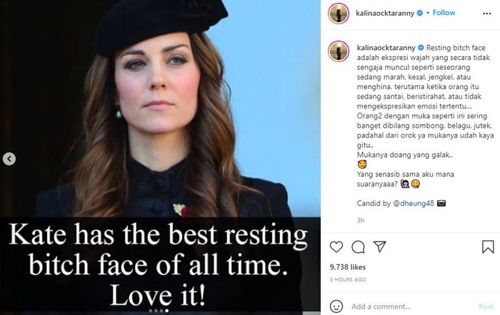 Struktur wajah Kalina Ocktaranny plek ketiplek dengan Kate Middleton