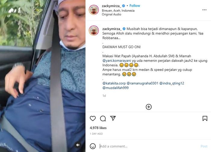 Ustaz Zacky Mirza alami kecelakaan