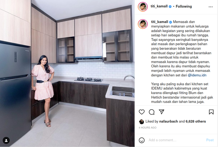 Bernuansa simple dan hangat, ini dia penampakkan dapur di rumah artis Titi Kamal dan Christian Sugiono yang minimalis.