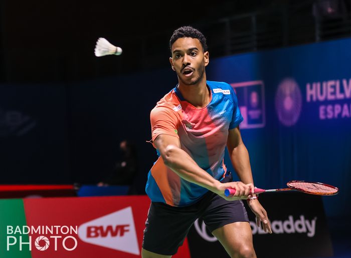 Pebulu tangkis tunggal putra Brasil, Ygor Coelho, pada babak kedua Kejuaraan Dunia 2021 di di Palacio de los Deportes Carolina Marin Arena, Huelva, Spanyol, Kamis (15/12/2021).