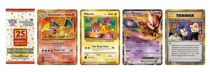 Beberapa kartu dari Pack Kartu Promo Perayaan 25 Tahun Pokemon