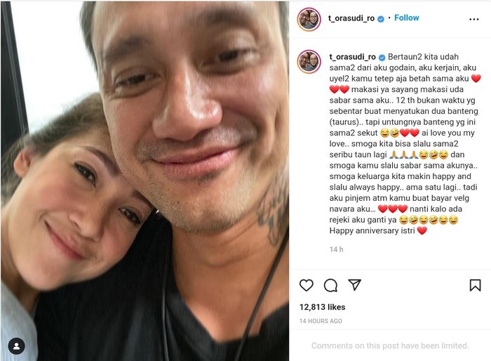 Tora Sudiro bikin pengakuan mengejutkan di hari ulang tahun pernikahannya dengan Mieke Amalia