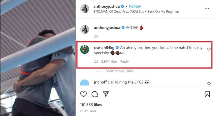 Komentar raja UFC, Kamaru Usman dalam unggahan video latihan gulat petinju, Anthony Joshua.