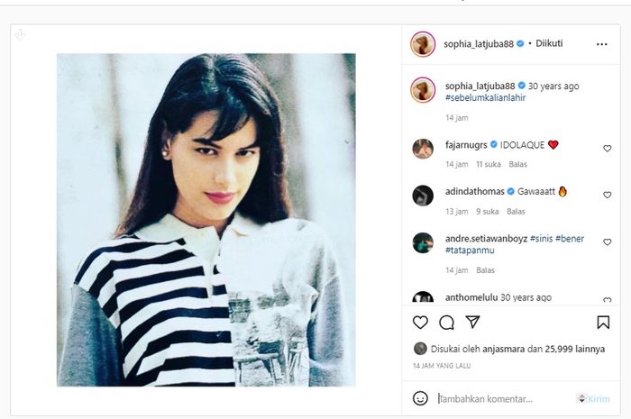 Wajah Sophia Latjuba yang tampak awet muda.