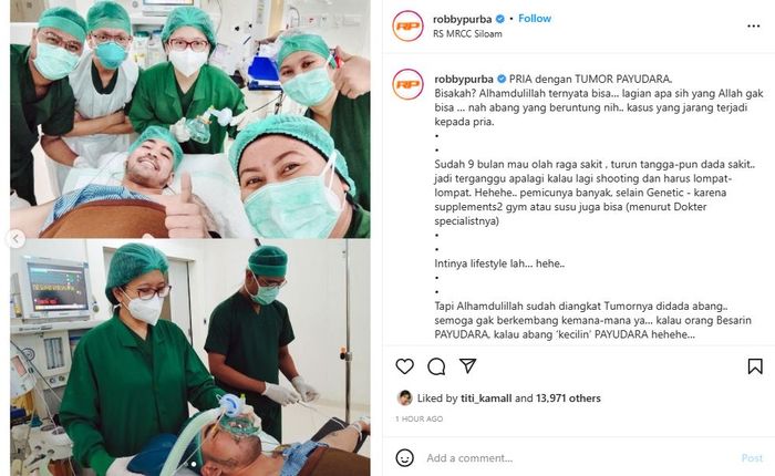 Robby Purba bagikan kondisinya yang terkena penyakit tumor payudaraInstagram @robbypurba