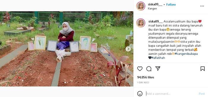 Siska Lorensa yang mengunjungi makam Vanessa Angel dan Bibi Andriansyah