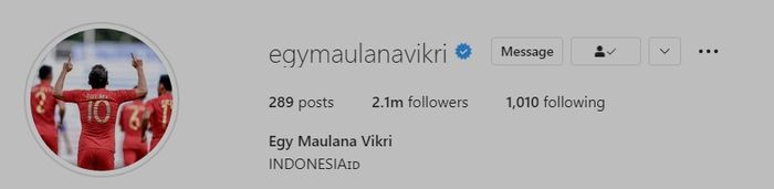 Akun Instagram Egy Maulana Vikri yang polos tanpa keterangan pemain FK Senica (3/1/2021).
 
