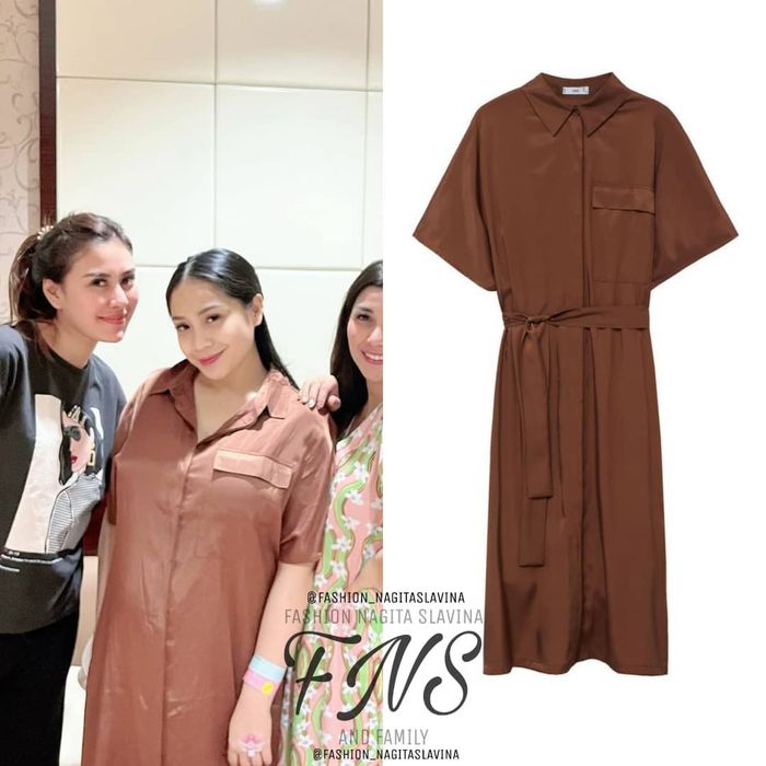 Koleksi daster rumahan Nagita Slavina - Mango Satin Shirt Dress