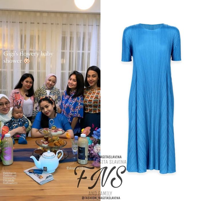 Koleksi Daster rumahan Nagita Slavina - Pleats Please Issey Miyake Blue Dress