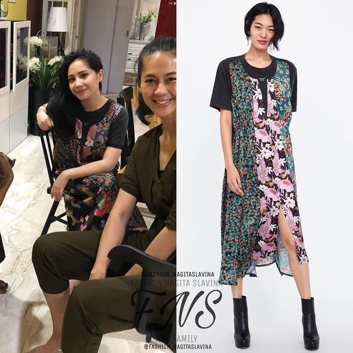 Koleksi Daster rumahan Nagita Slavina - Zara Combined Printed Dress