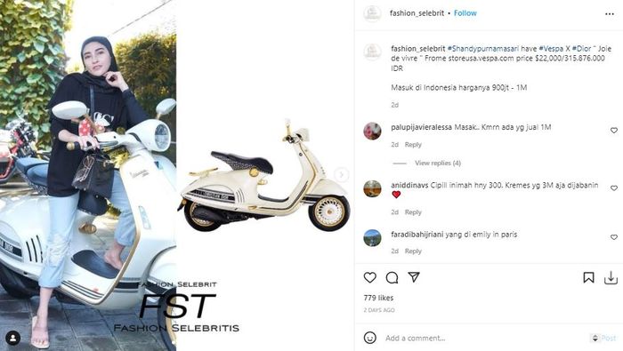 Shandy Purnamasari Pamer Vespa Edisi Baru, Harga Selangit!